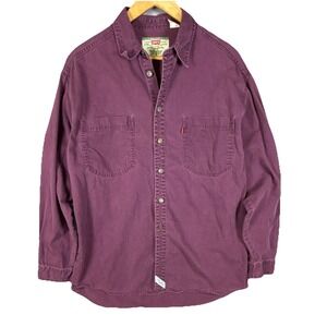 Vintage Levi's Men's Purple Cotton Metal Button-Up Shirt Logo Pockets Size L